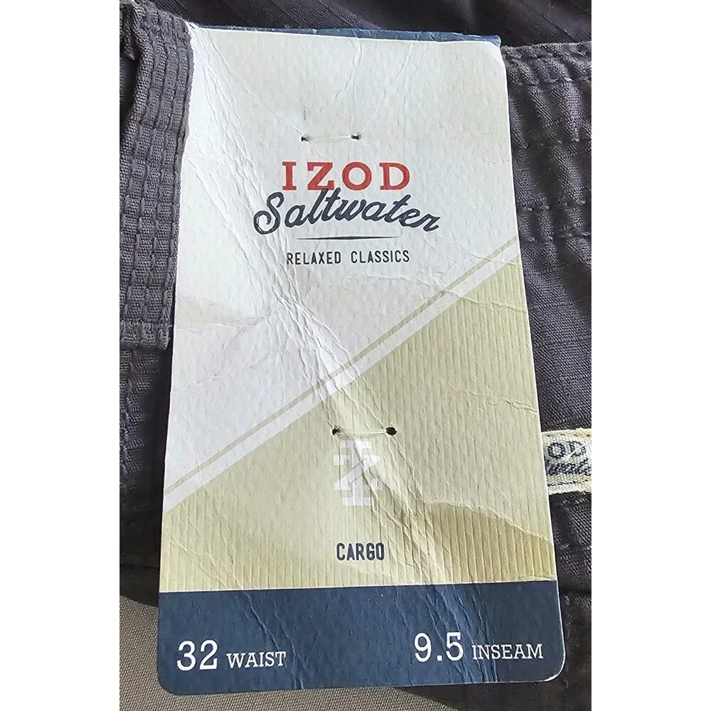 IZOD Saltwater Ripstop Cargo Shorts Mens 32 Asphalt Grey Stretch Outdoor New